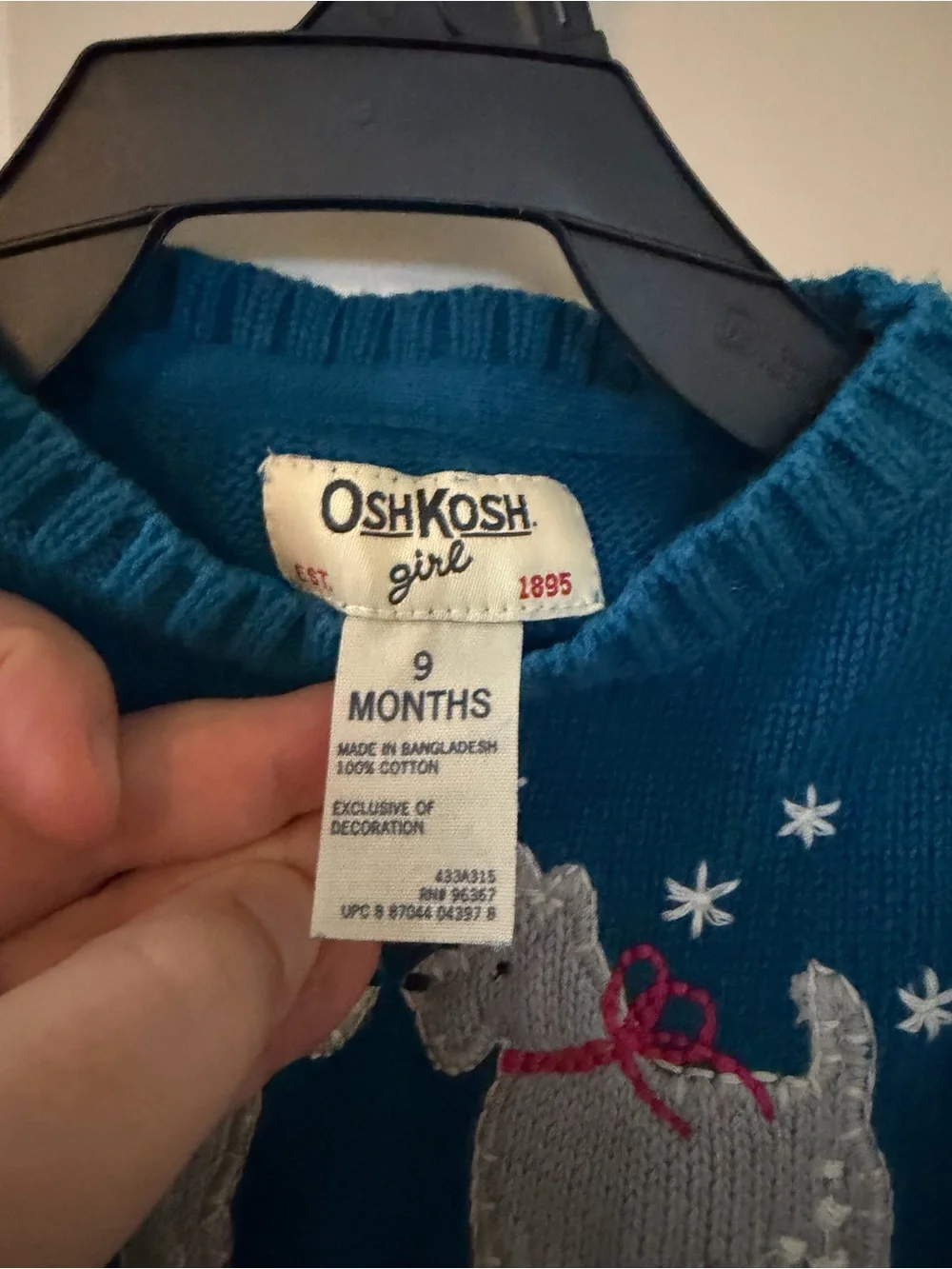 Vintage OshKosh B’gosh Girl 9M Scottie Dog Teal Knit Sweater Y2K
